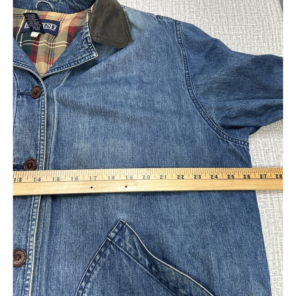 Vintage Lands End Denim Chore Barn Coat Womens XL Leather Collar Jacket Lined - Picture 7 of 10
